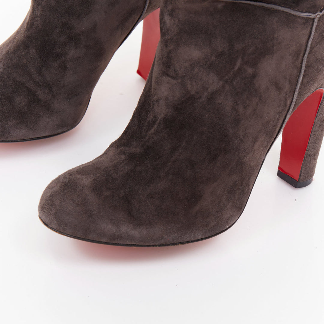 CHRISTIAN LOUBOUTIN charcoal grey suede block heeled thigh high boots EU37.5