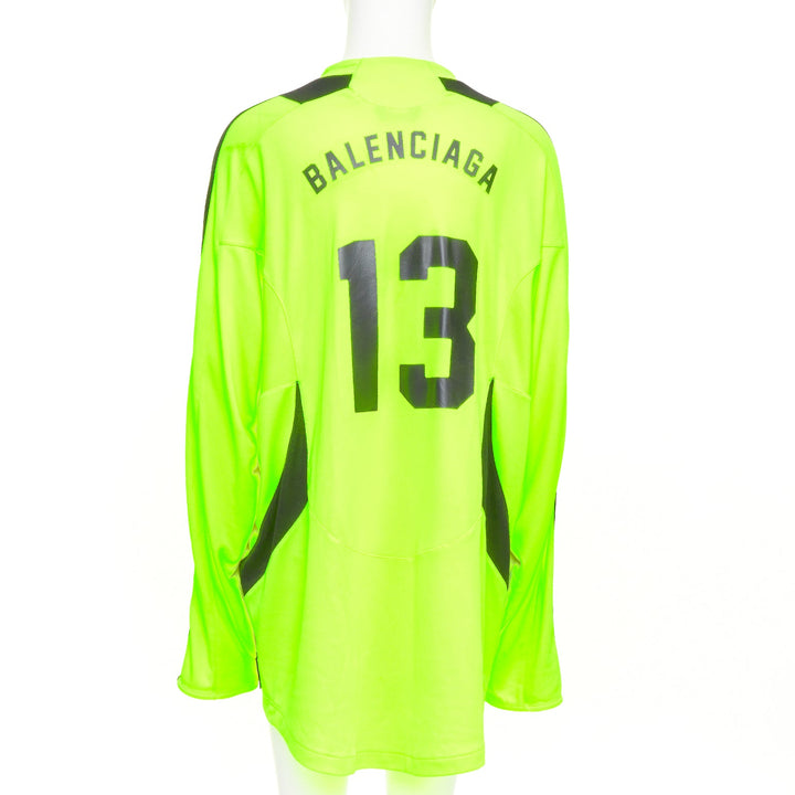 BALENCIAGA 2020 Runway fluo yellow soccer graphic athletic jersey top shirt XL