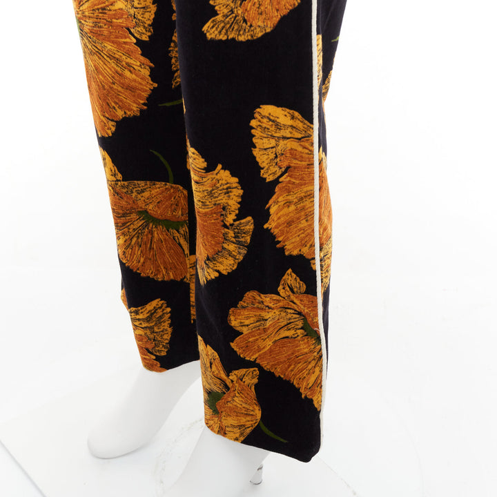 GUCCI 2017  Alessandro Michele gold floral velvet straight pants IT38 XS