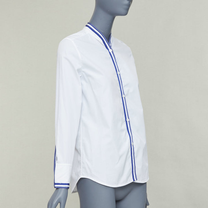 HERMES white blue 100% cotton nautical stripes short collar shirt FR34 XS