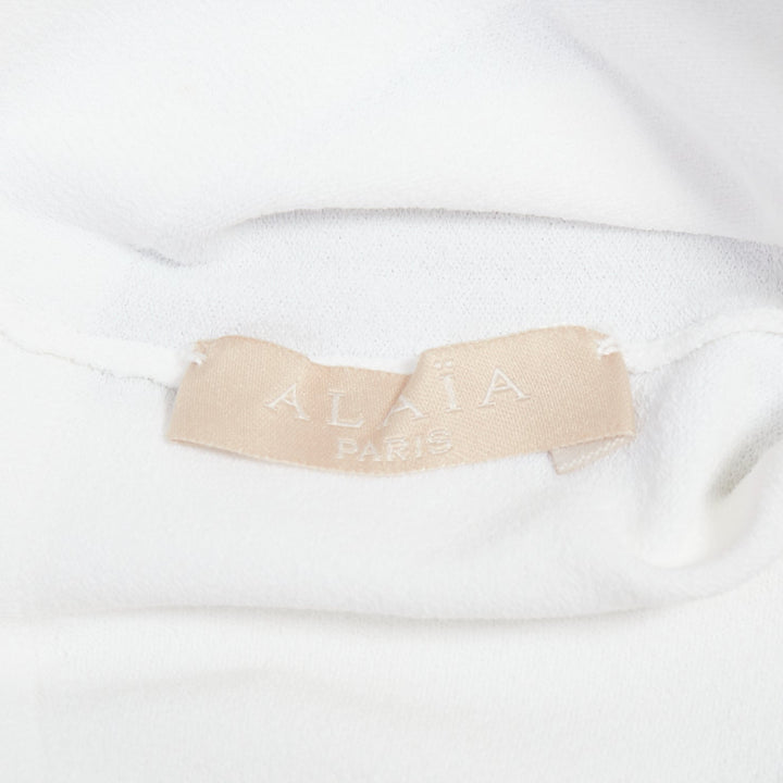 ALAIA cream cropped sleeved bateau neck sweater top