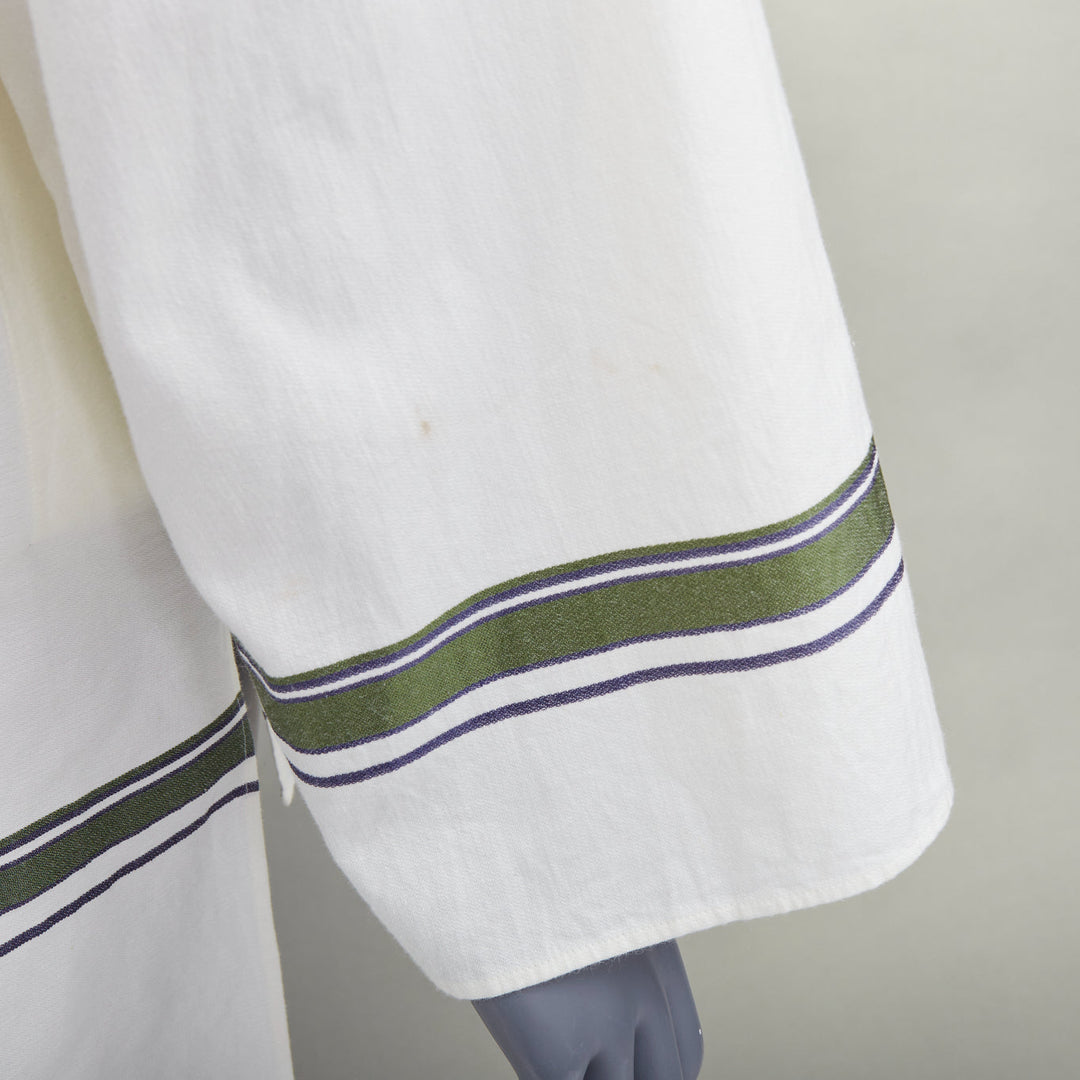 BACCA cream green cotton silk striped asymmetric oversized overshirt IT36 S