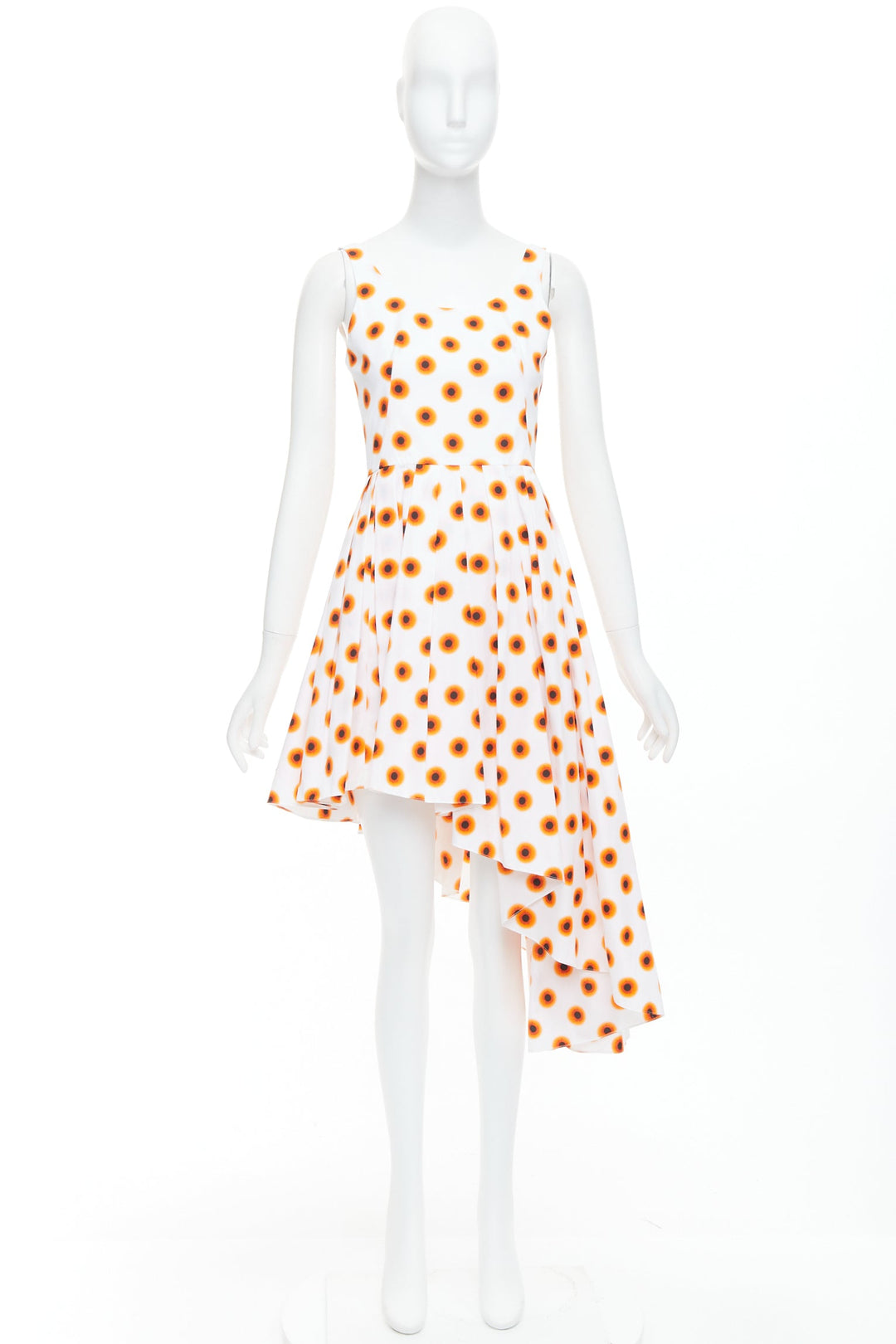 ALEXANDER MCQUEEN 2022 Iris orange paint polka dot asymmetric dress IT38 XS