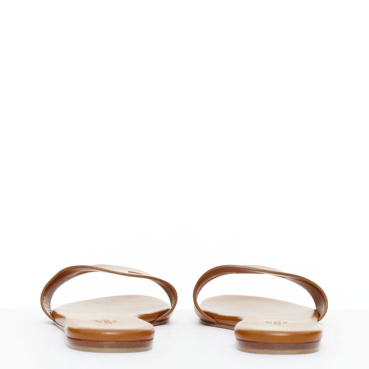 HERMES Lisboa Chaine d'Ancre brown leather cut out flat sandal slippers EU37.5