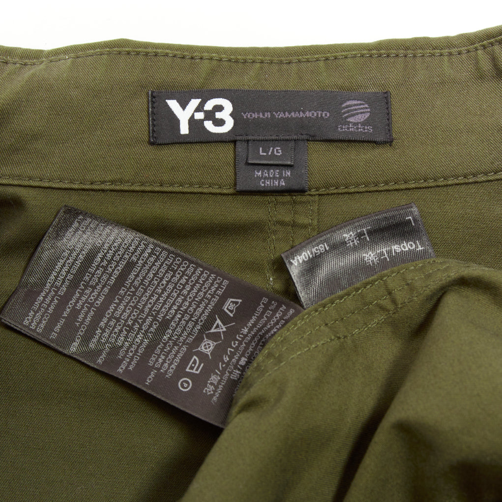 Y3 YOHJI YAMAMOTO khaki green cotton curved hem military overshirt jacket JP3 L