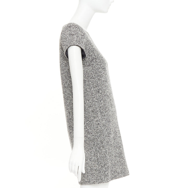SAINT LAURENT 2013 grey boucle wool tweed silk padded shoulder dress FR36 S