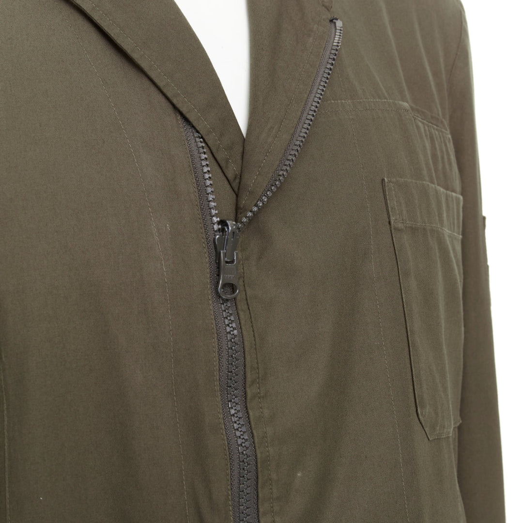 Y'S YOHJI YAMAMOTO green asymmetric zip up multi pockets military jacket JP3 L