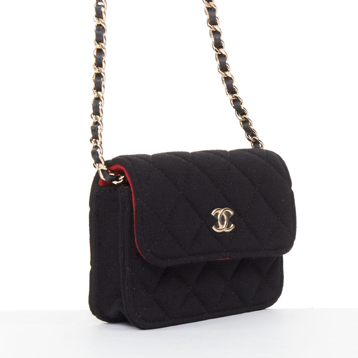 CHANEL 23C VIP Limited black quilted jersey gold CC chain mini crossbody bag