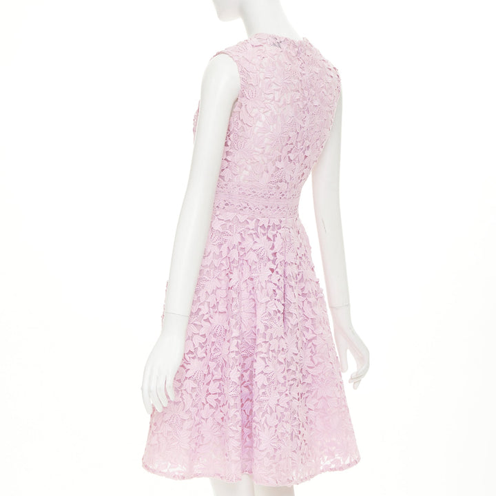 GIAMBATTISTA VALLI pink cotton blend  floral macrame lace flared dress IT42 M