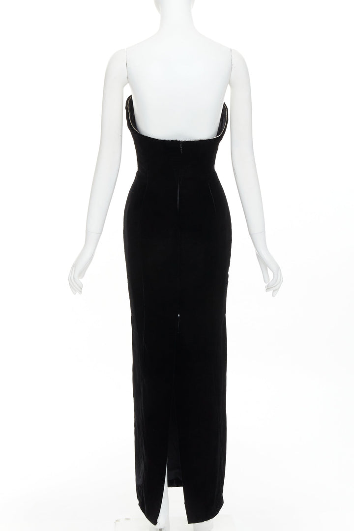ALEXANDRE VAUTHIER black velvet crystal bustline sweetheart strapless gown
