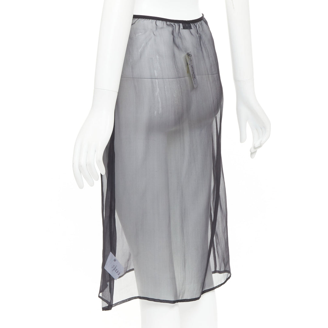 DRIES VAN NOTEN black 100% silk sheer high waist knee skirt FR36 S
