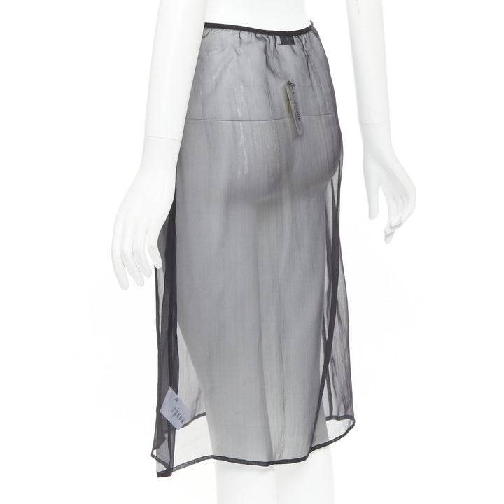 DRIES VAN NOTEN black 100% silk sheer high waist knee skirt FR36 S