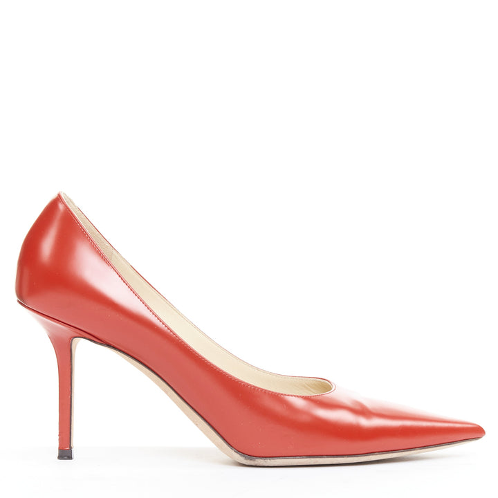 JIMMY CHOO Romy 85 red leather pointy toes stiletto heeled pumps EU39.5
