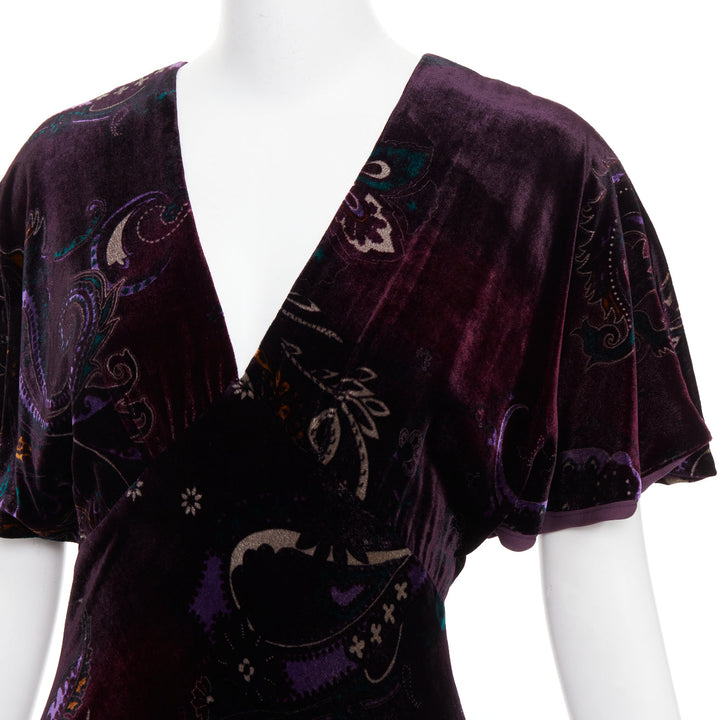 RALPH LAUREN Black Label Vintage dark purple velvet paisley floral dress US8 L