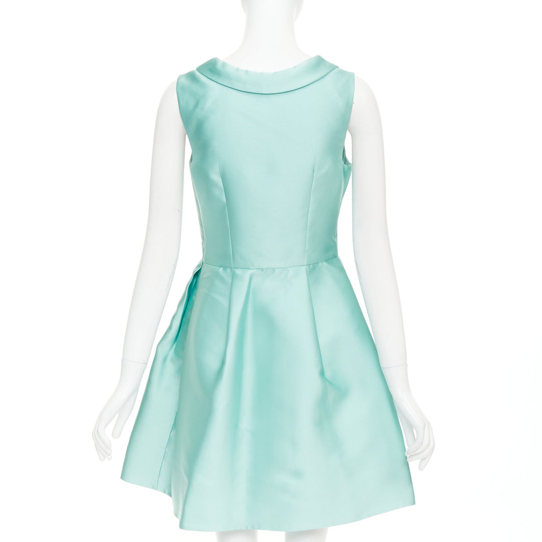 ROCHAS RCA421A mint green silk satin peter pan collar skater dress IT42 M
