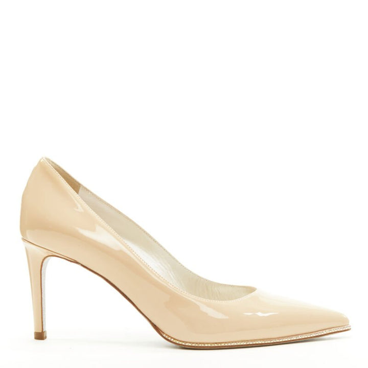 RENE CAOVILLA nude beige patent leather strass toe box pigalle pump EU37.5