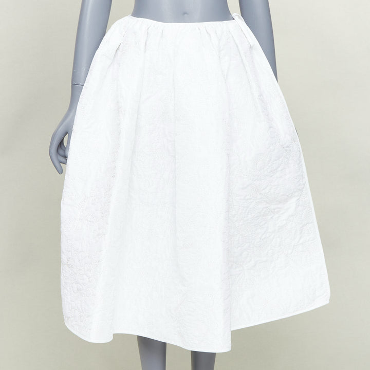 CECILIE BAHNSEN Mala Plumeria white matelasse floral overstitch skirt UK8 S