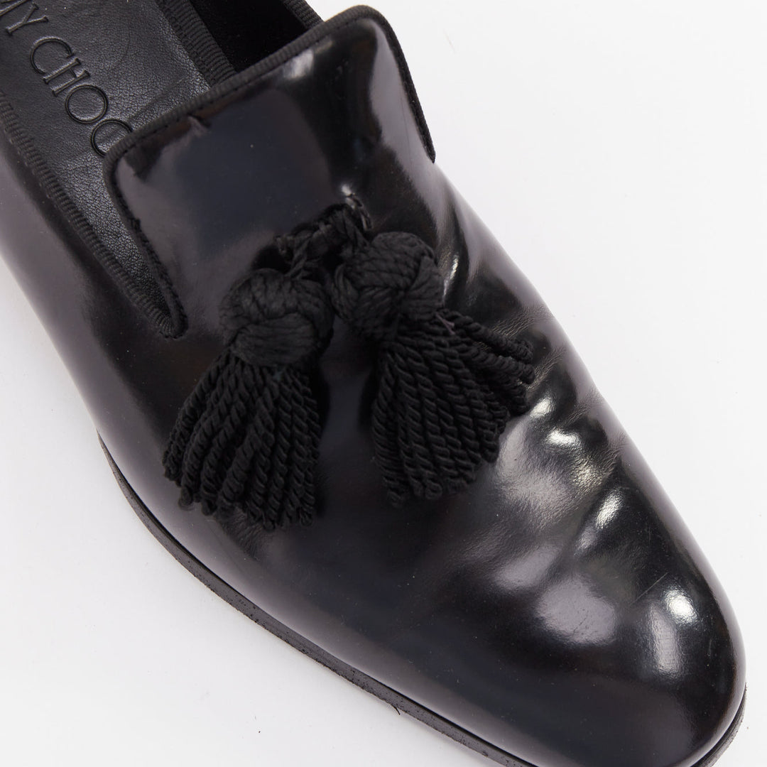 JIMMY CHOO  Foxley black shiny calf leather rope tassel loafer shoes EU43