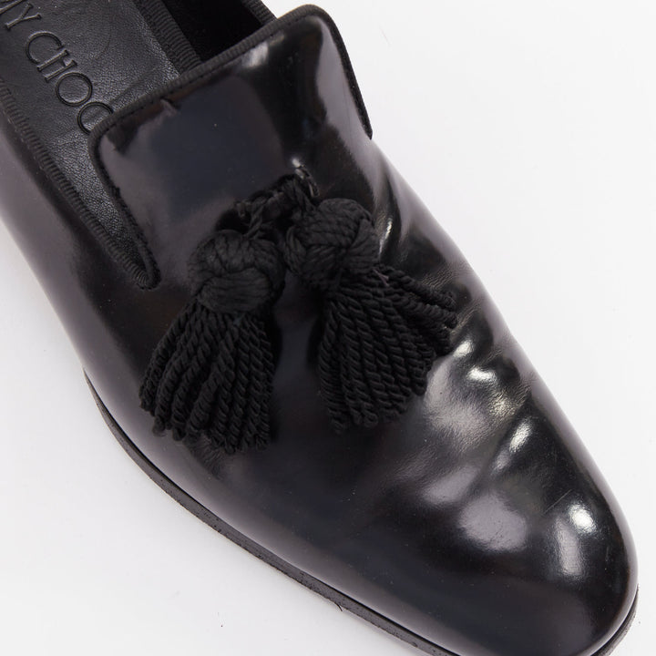 JIMMY CHOO  Foxley black shiny calf leather rope tassel loafer shoes EU43