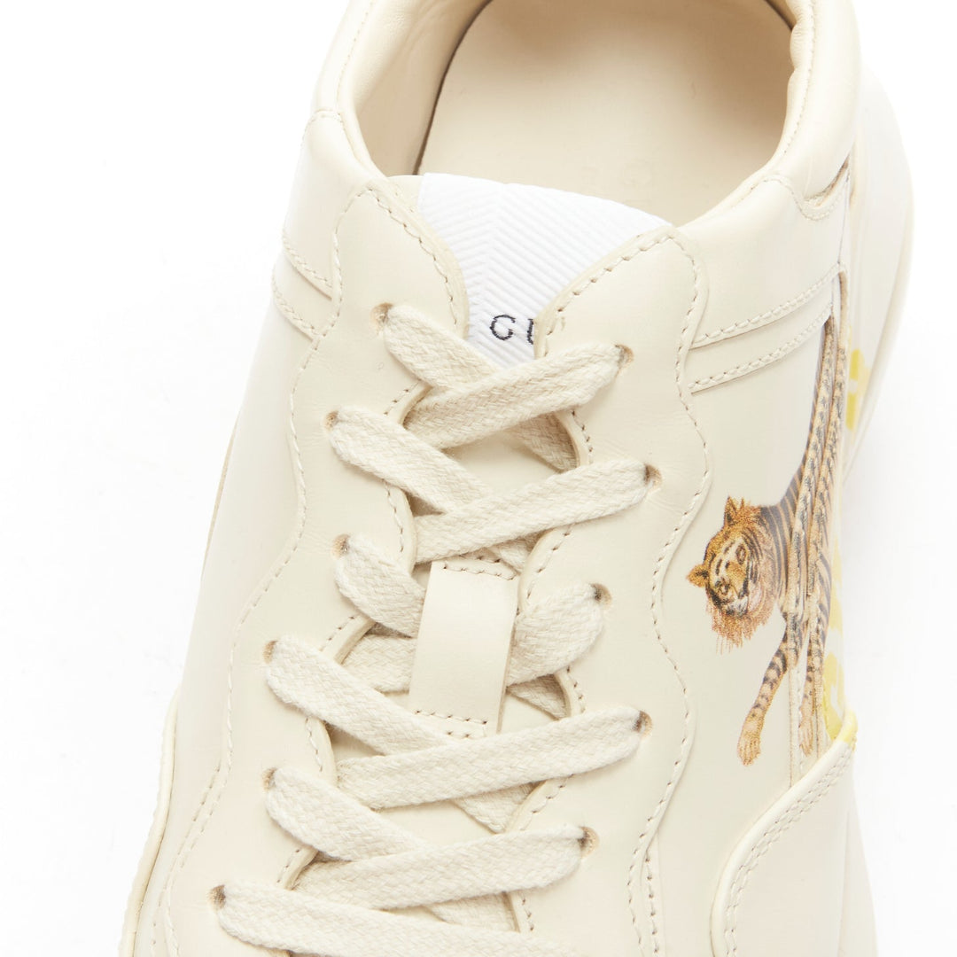 GUCCI Rhyton cream Tiger print leather panelled chunky dad sneakers EU37.5