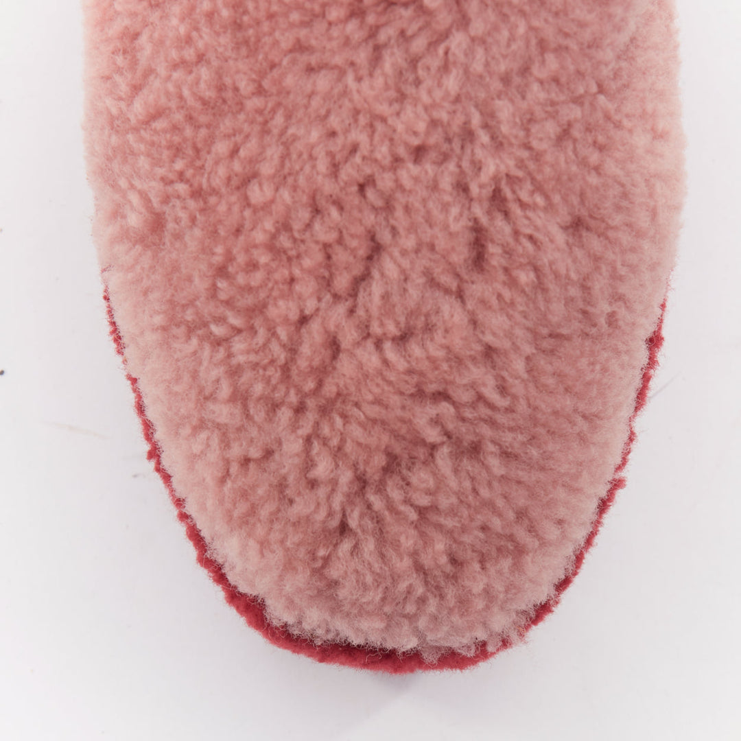 FENDI colorblock pink red green genuine shearling platform slingback mules EU36