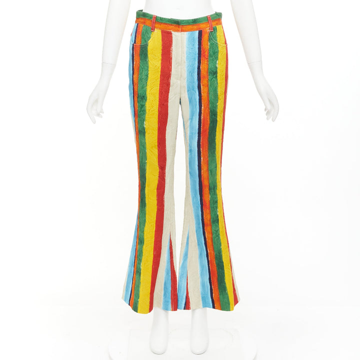 DOLCE GABBANA rainbow striped cotton brocade flared pants IT40 S Kitty Spencer