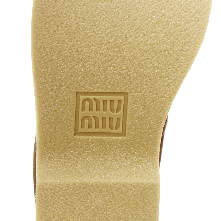 MIU MIU 2023 logo shearling lined brown suede comfort chukka ankle boots EU39