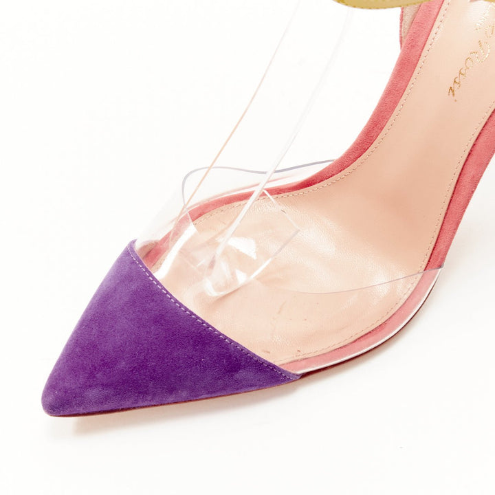 GIANVITO ROSSi Plexi purple pink suede yellow ankle strap PVC pump EU38