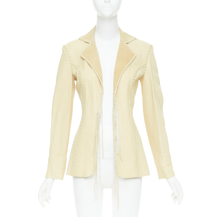 RALPH LAUREN Purple Label beige whipstitch lambskin leather fit blazer IT38 XS