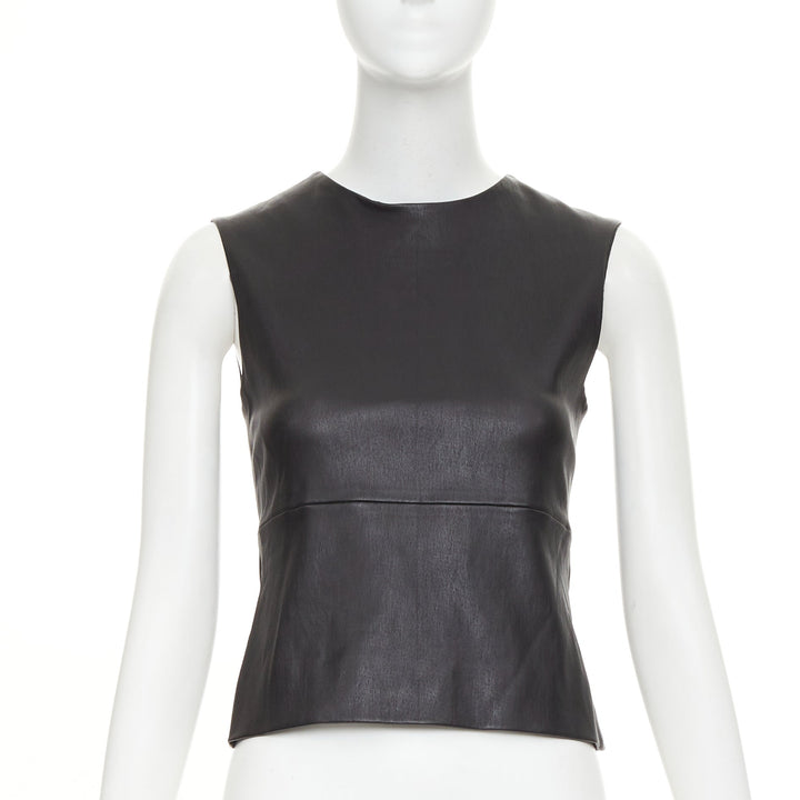 THE ROW soft lambskin stretch minimal seam sleeveless shell top US4 S