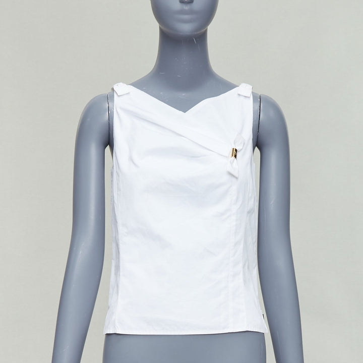 LOUIS VUITTON Marc Jacobs white cotton gold LV metal bow vest FR34 XS