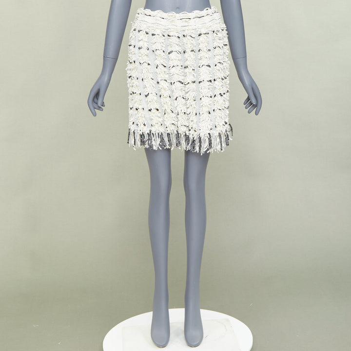 CHANEL 18P Runway cream black logo print tweed A-line skirt FR38 M