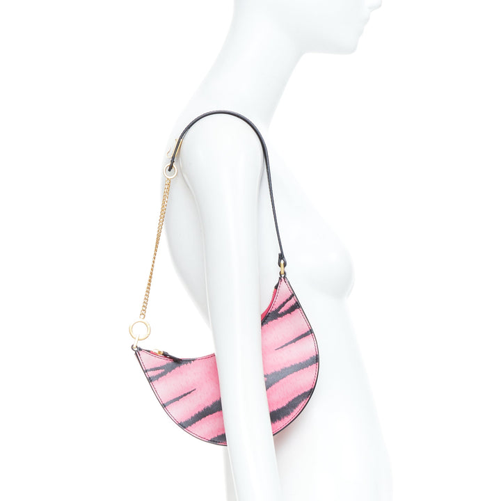 VALENTINO 2022 Tiger 1967 pink black animal print calfskin hobo moon bag