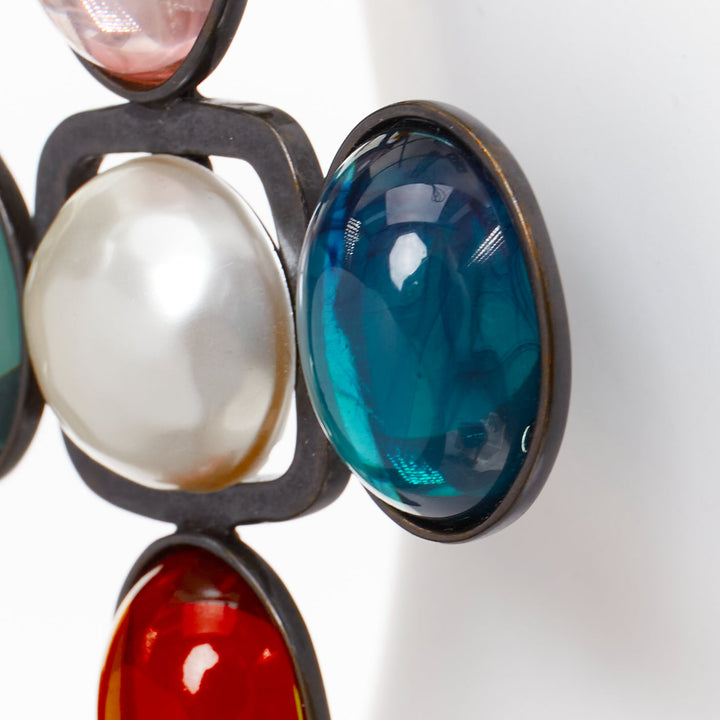 rare SAINT LAURENT Runway Resin Cabochon Cross aged bronze clip earrings Pair