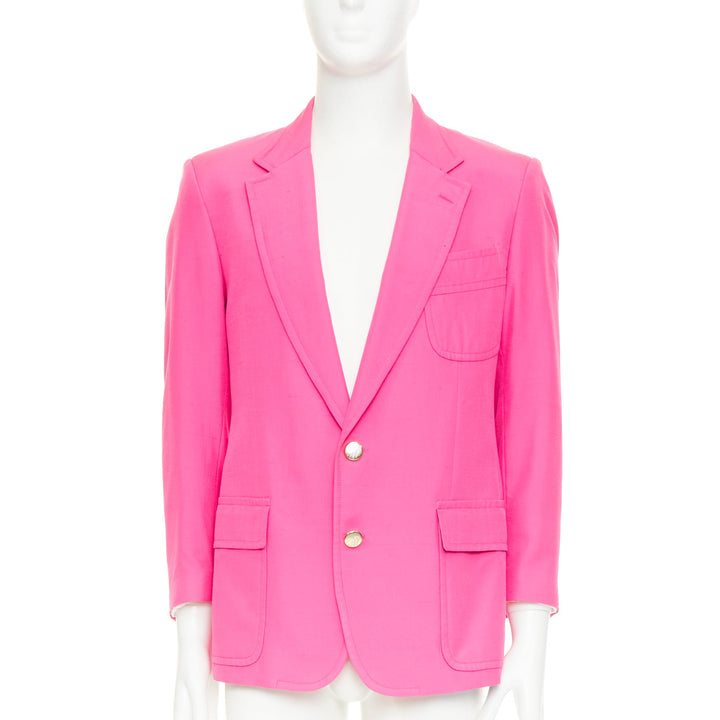 ETRO 100% silk magenta pink  pocket flap single breasted blazer IT54 2XL