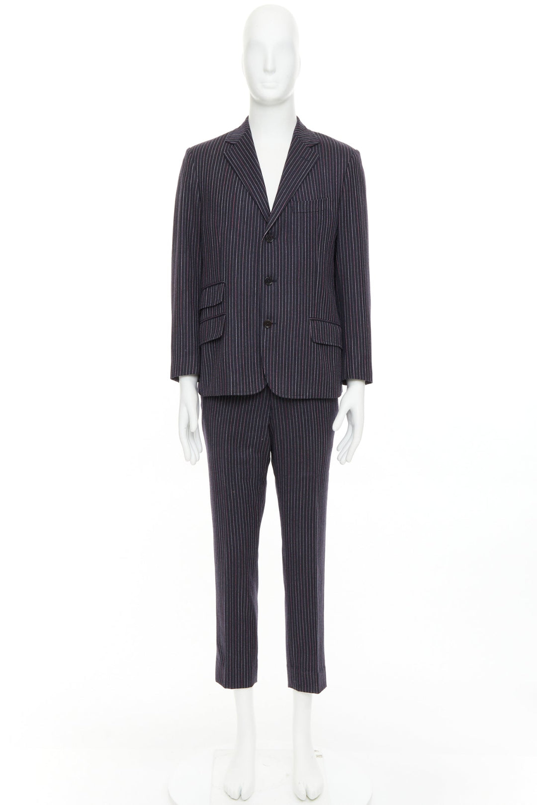 ETRO grey pink pinstripe wool cashmere single breasted blazer pants set IT52 XL