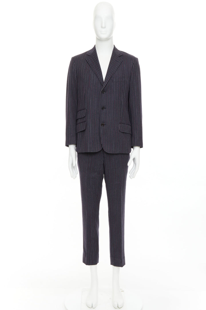 ETRO grey pink pinstripe wool cashmere single breasted blazer pants set IT52 XL
