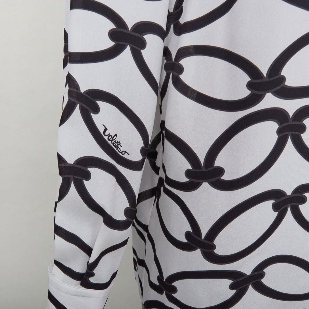 VALENTINO 2022 Chain 1967  black white crepe de chine silk blouse IT38 XS
