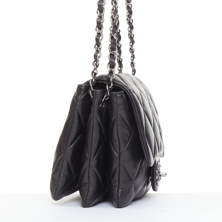 CHANEL 2010 3 Accordion Mini Flap Bag black lambskin silver CC mini bag
