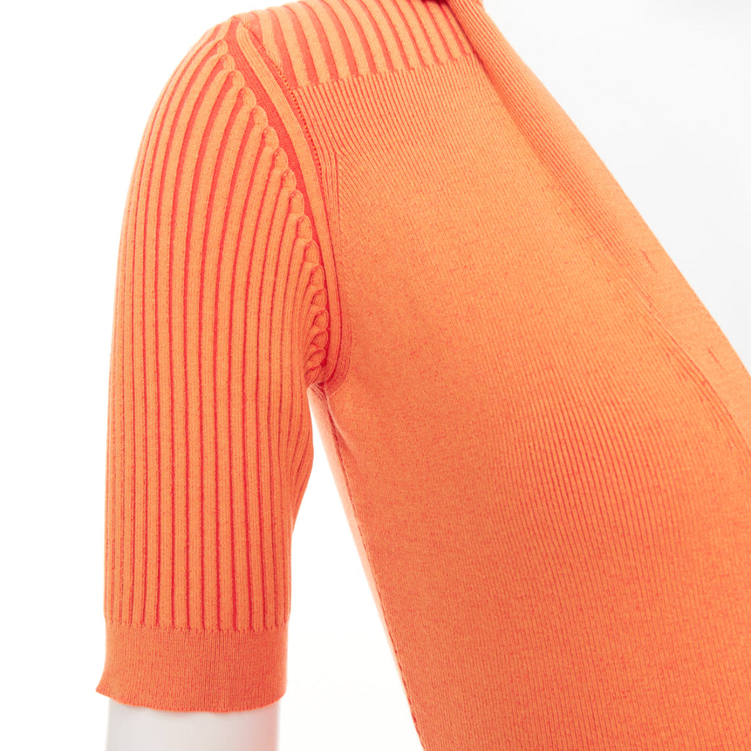 JACQUEMUS Le Body Yauco orange ribbed knit plunge polo bodysuit top FR36 S