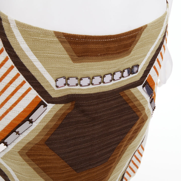MIU MIU geometric textured cotton linen embellished plate mini skirt IT40 S