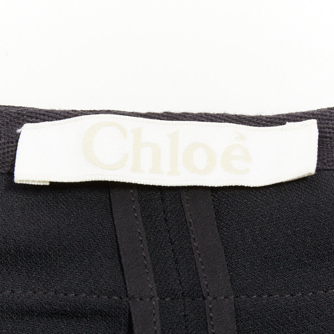 CHLOE black cady flap pocket bow front paperbag cropped harem trousers