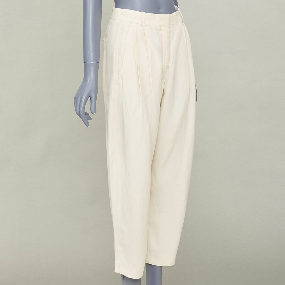STELLA MCCARTNEY 2022 Iconic high rise pleated beige cropped trousers IT36 XS