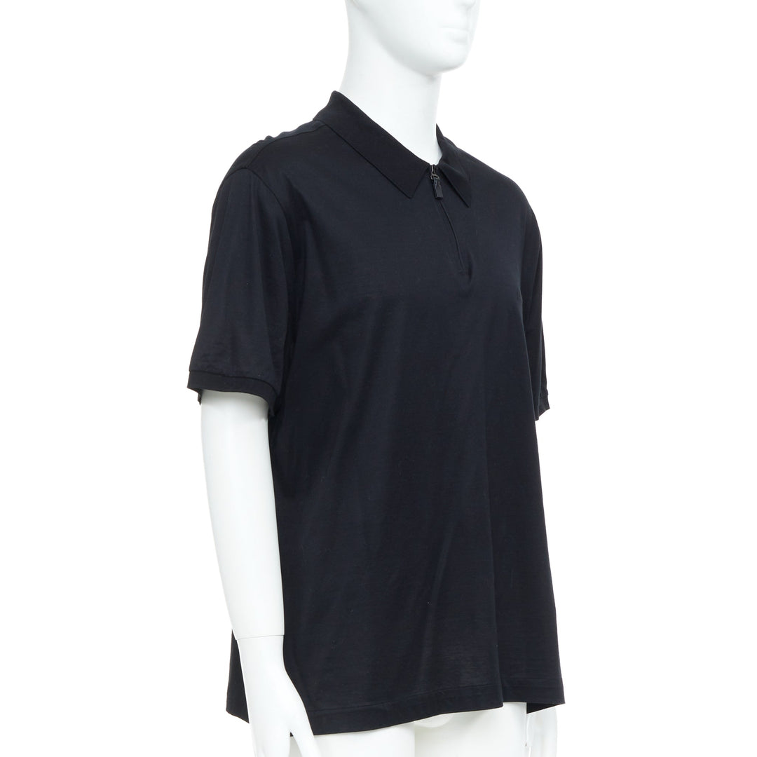 BRIONI Golf black cotton embroidered logo half zip short sleeve polo shirt 4XL