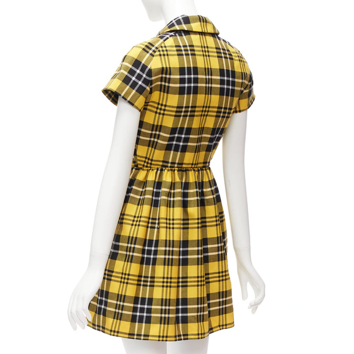 CHRISTIAN DIOR 2022 Runway yellow punk plaid tartan wool zip front dress FR34 XS