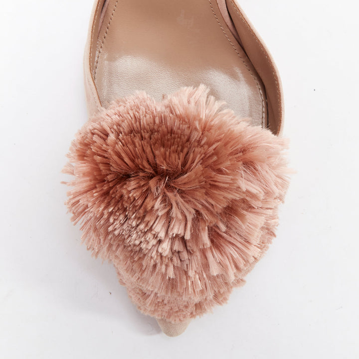 AQUAZZURA Powder Puff blush pink pompom slingback pumps EU36