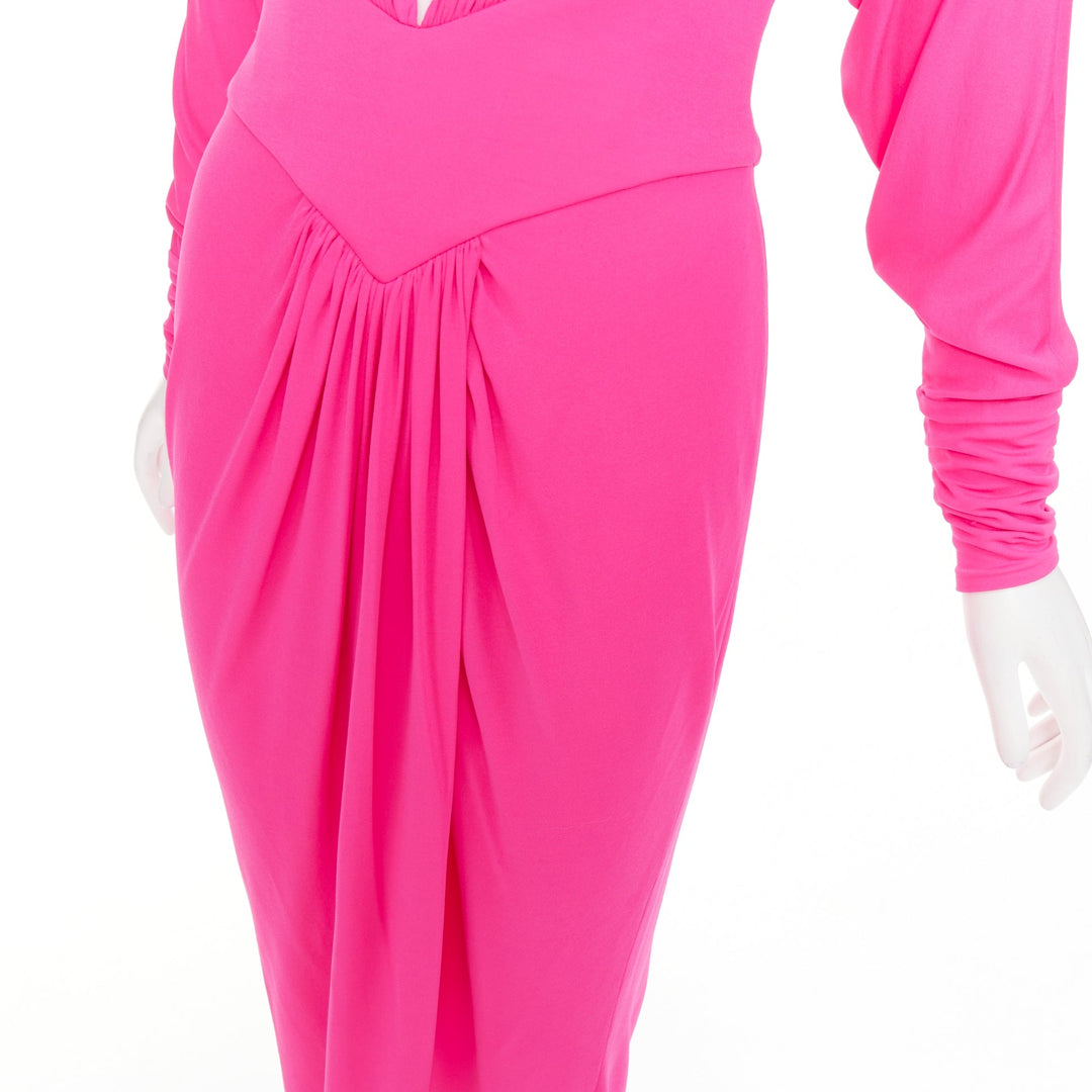 ALEXANDRE VAUTHIER pink viscose Power shoulder plunge drape dress FE36