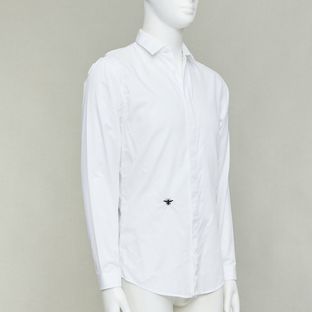 DIOR HOMME Hedi Slimane white cotton black bee embroidery shirt EU39 M