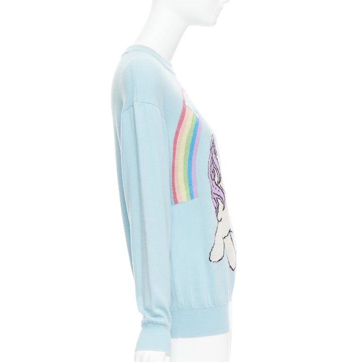 MOSCHINO Jeremy Scott My Little Pony blue logo rainbow sweater S