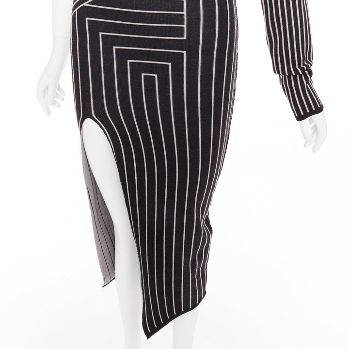 RICK OWENS 2020 Ziggy geometric graphic lines one shoulder slit dress XS Rosalia